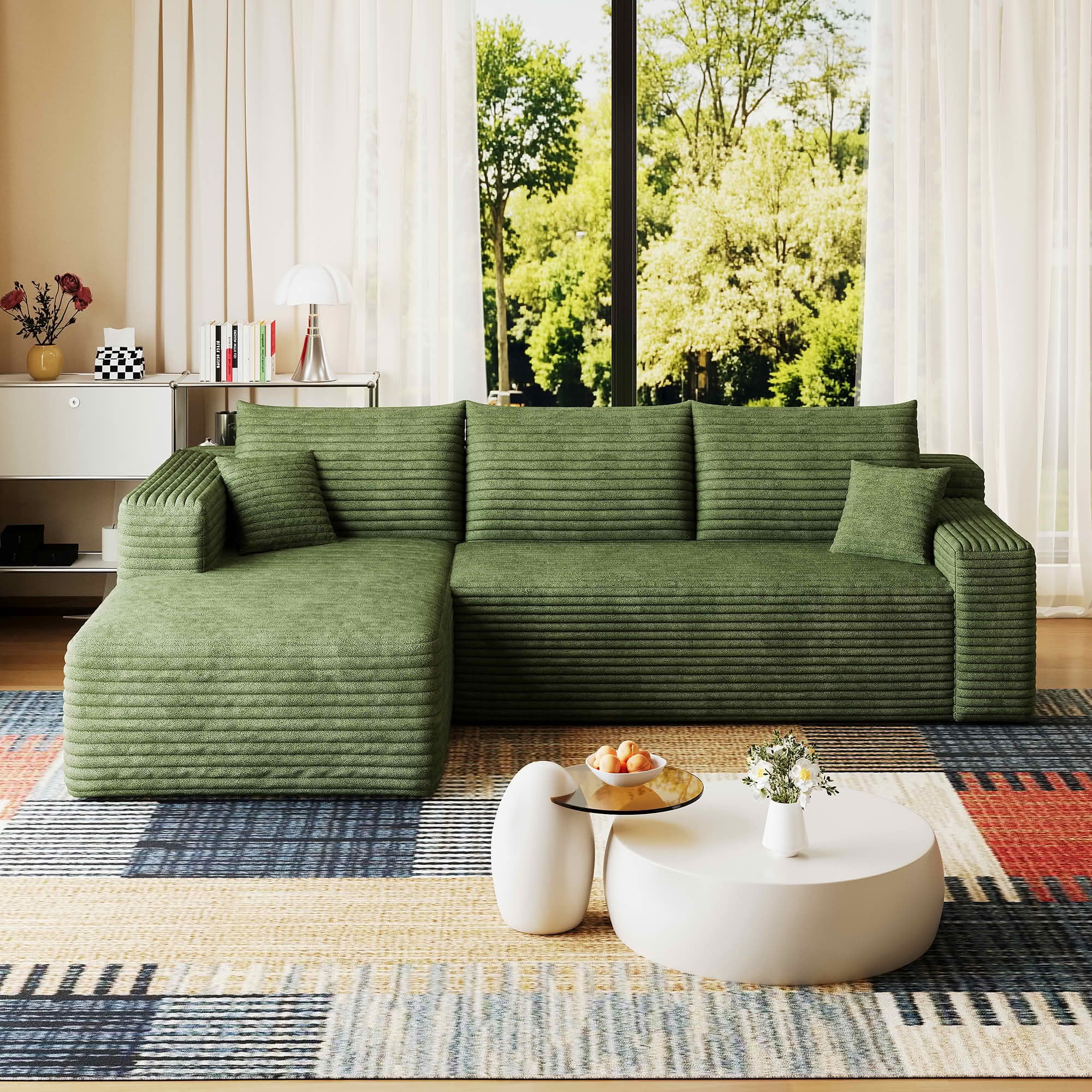 MAYEERTY 95 Inch Cloud U Shaped Sectional Sofa, Plush Corduroy Deep Seat Corner Couch, No Assembly Modern Minimalist Sofa for Living Room Apartment