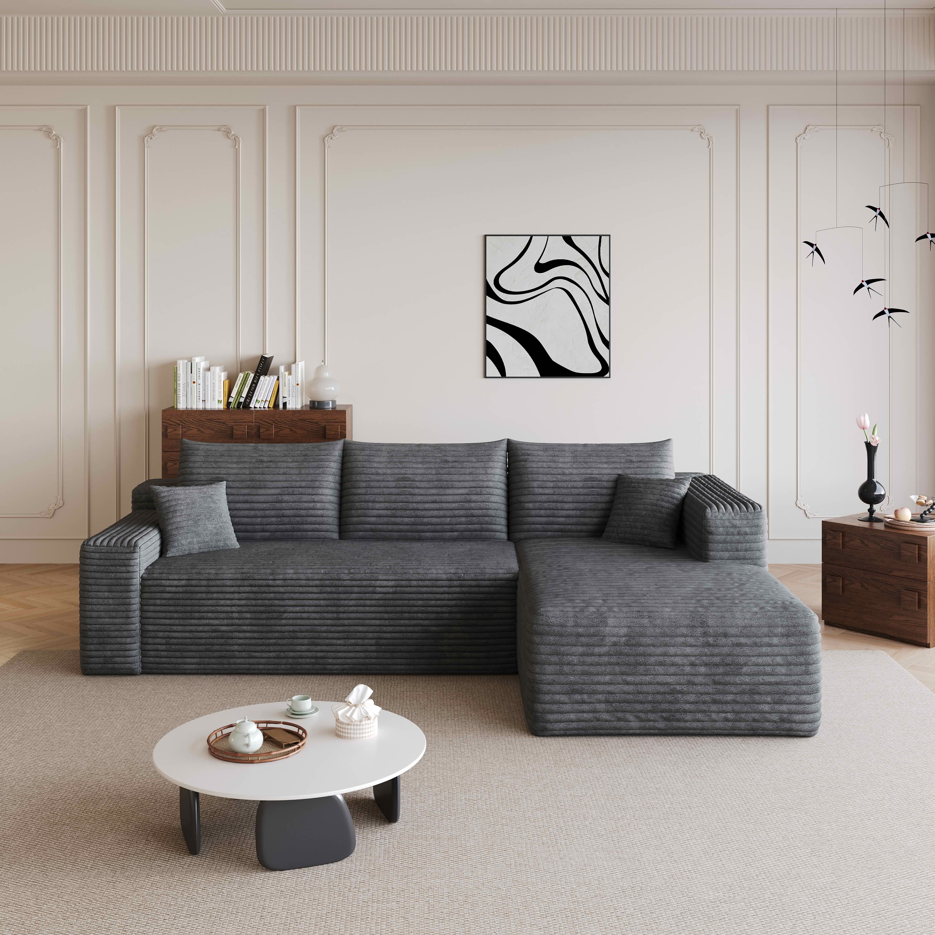MAYEERTY 96 Inch Cloud L Shaped Sectional Sofa, Plush Corduroy Deep Seat Corner Couch, No Assembly Modern Minimalist Sofa for Living Room Apartment