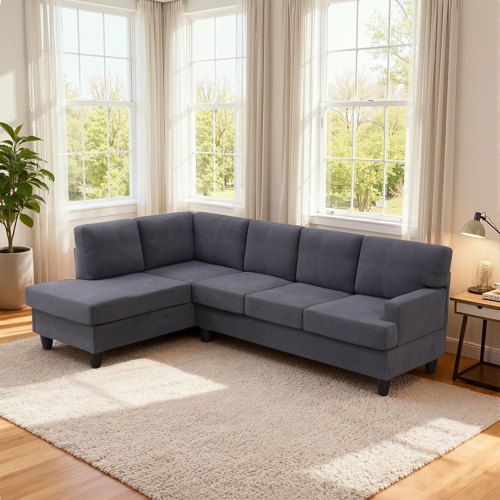 MAYEERTY 96" L-Shaped Sectional Sofa, Breathable Sackcloth 2-Piece Modular Couch Sofa Set, Dark Grey (Left)