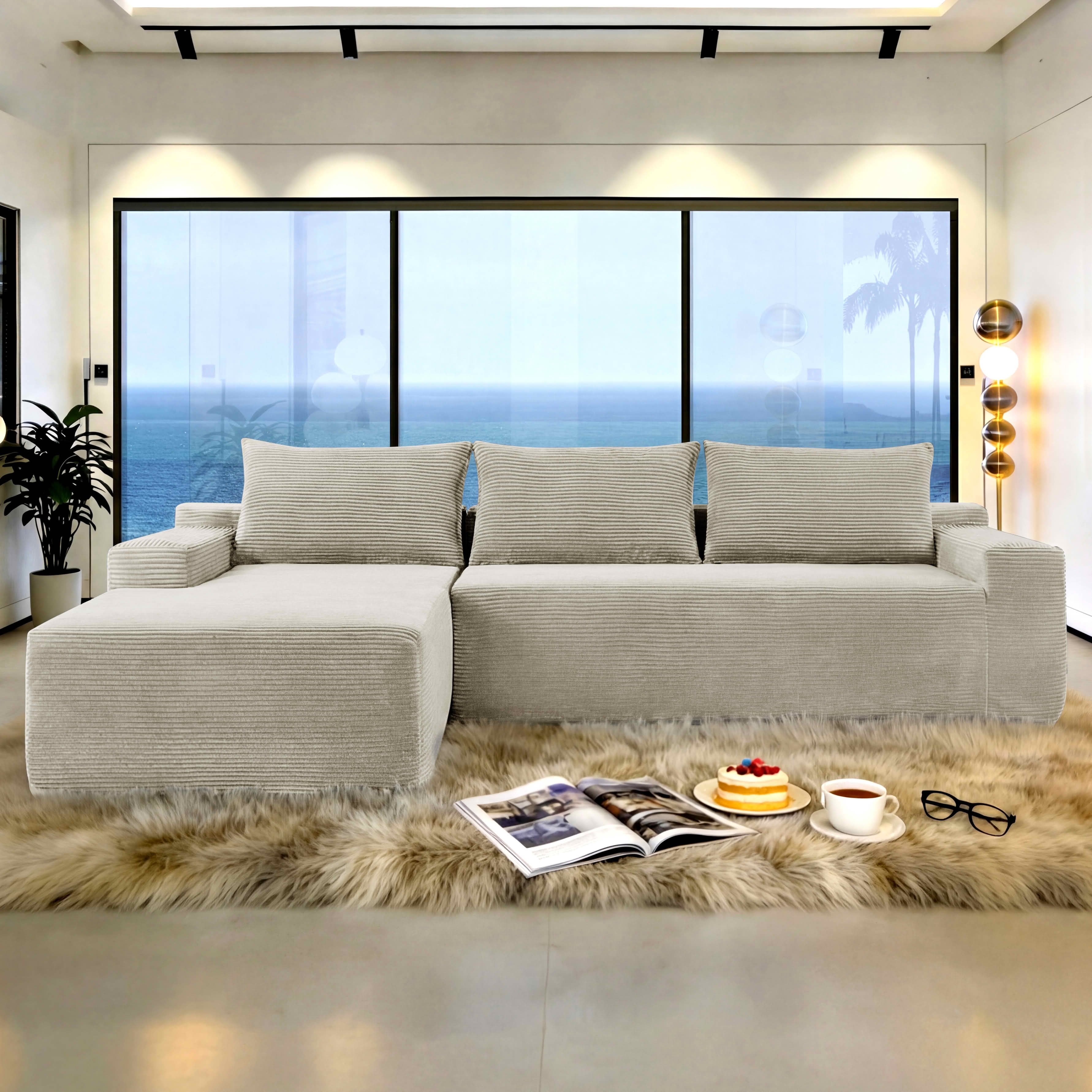 MAYEERTY 97 Inch L‑Shaped Cloud Modular Sectional Sofa, Plush Corduroy ...