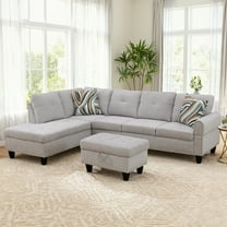 MAYEERTY 97" Modern Flannel 3-Piece Couch Living Room Sofa Set，Gray White