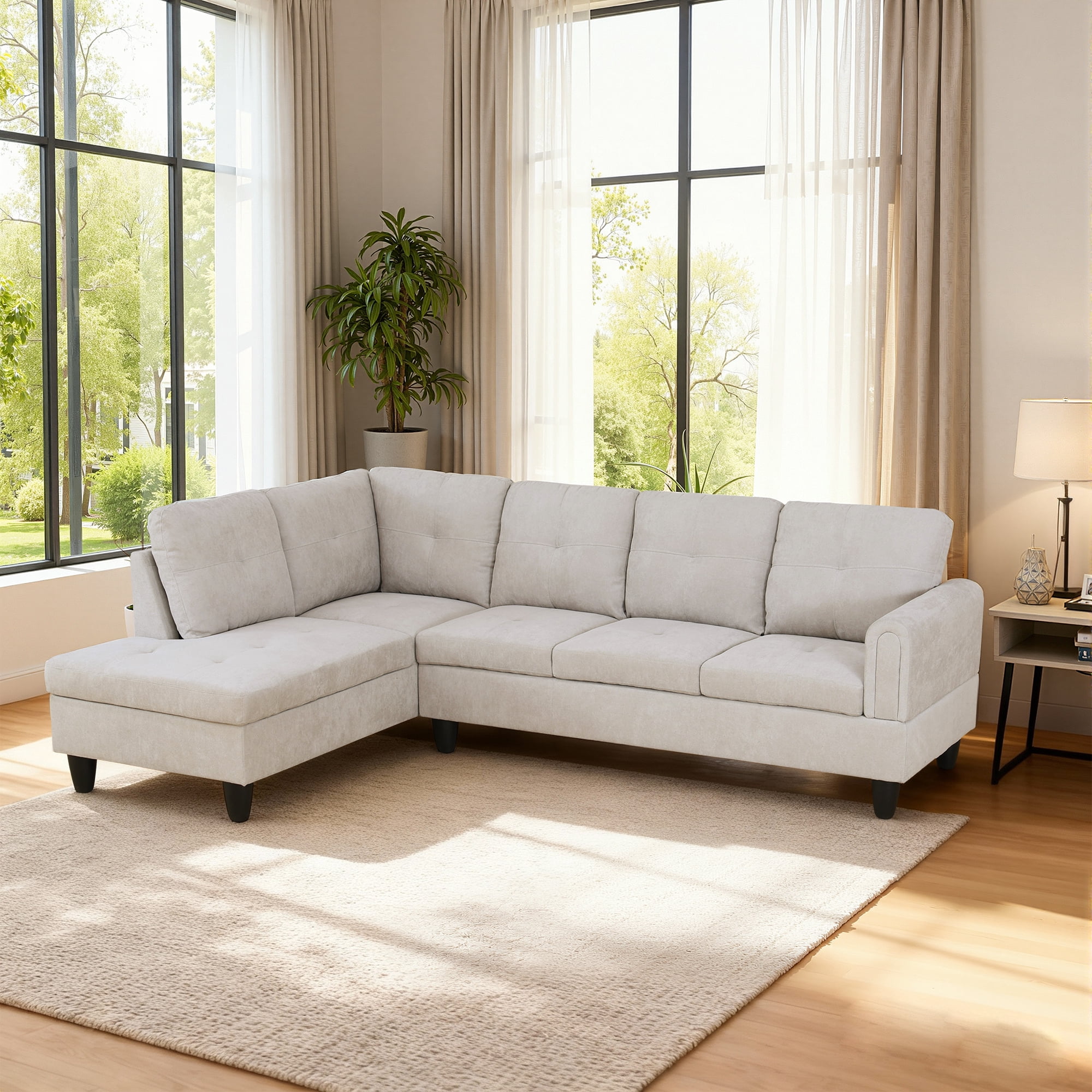 MAYEERTY 97" Sectional Sofa Fluffy Fabric Modular Couches with Reversible Chaise without Ottoman, Light Grey(Left)