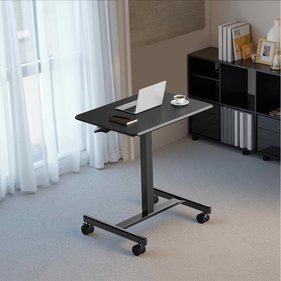MAYEERTY Adjustable Rolling Laptop Desk Cart, Overbed Computer Table, Home Office Classroom, Black
