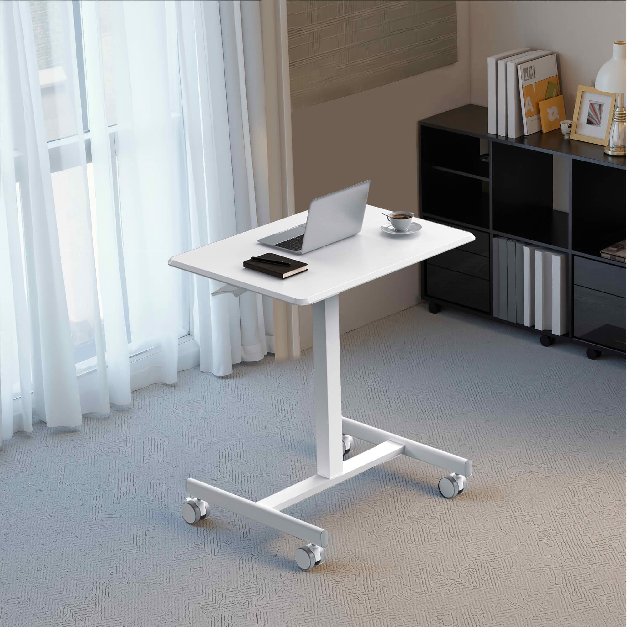 MAYEERTY Adjustable Rolling Laptop Desk Cart, Overbed Computer Table, Home Office Classroom, White