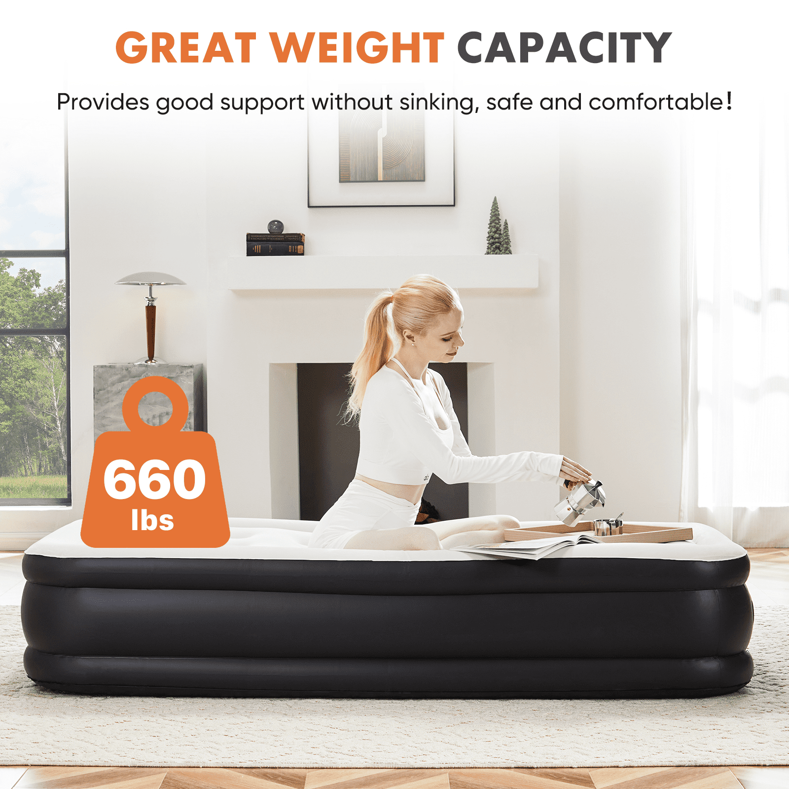 MAYEERTY Air Mattress - 18" Inflatable Blow Up Mattress Airbed with Built-in High Capacity Pump, Double Height, Adjustable, Non-Slip Bottom Design