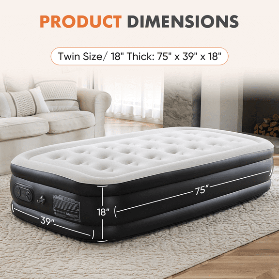 MAYEERTY Air Mattress - 18" Inflatable Blow Up Mattress Airbed with Built-in High Capacity Pump, Double Height, Adjustable, Non-Slip Bottom Design