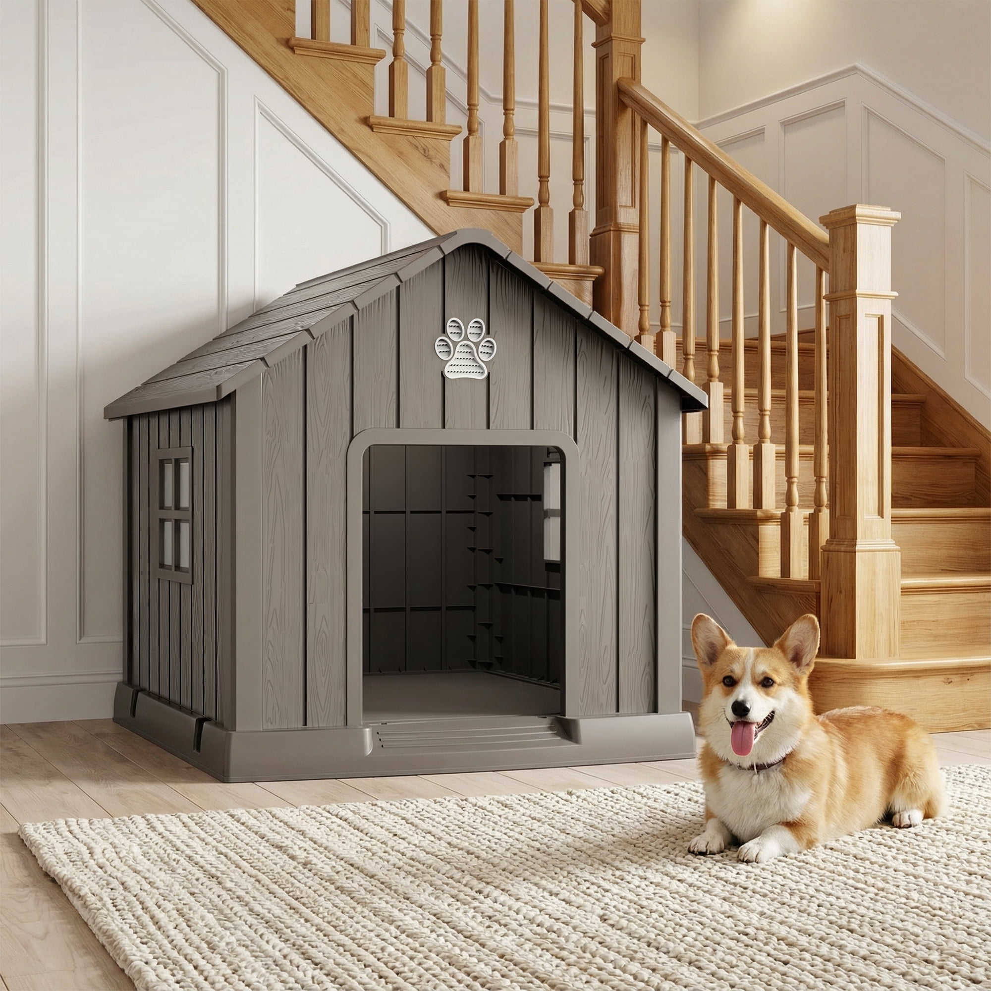 MAYEERTY All-Weather Outdoor Dog House, UV-Protected Pet Shelter for Garden Retreat, Brown