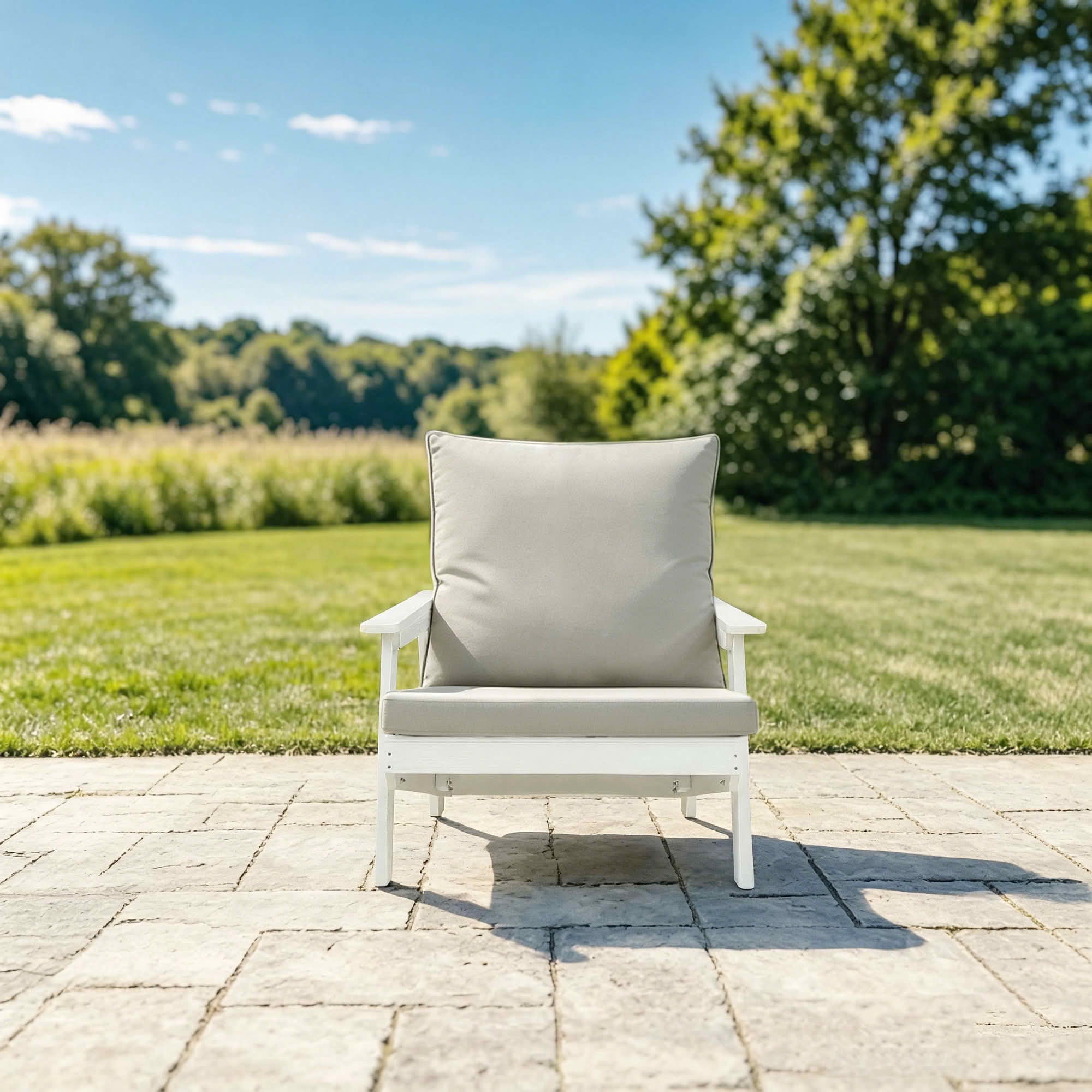 MAYEERTY All Weather Outdoor Single HIPS Patio Sofa with Thick Cushion, Wood Grain Fade Resistant Single Chair for Yard Pool Terrace