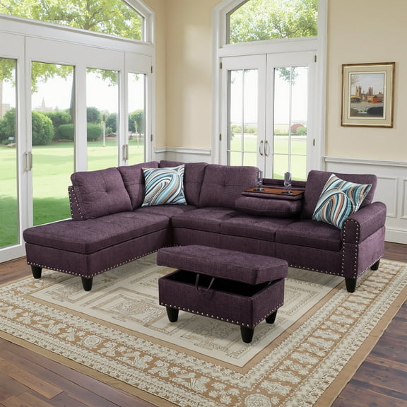 MAYEERTY Amaranth Linen 3-Piece Sofa Set Living Room Sofa