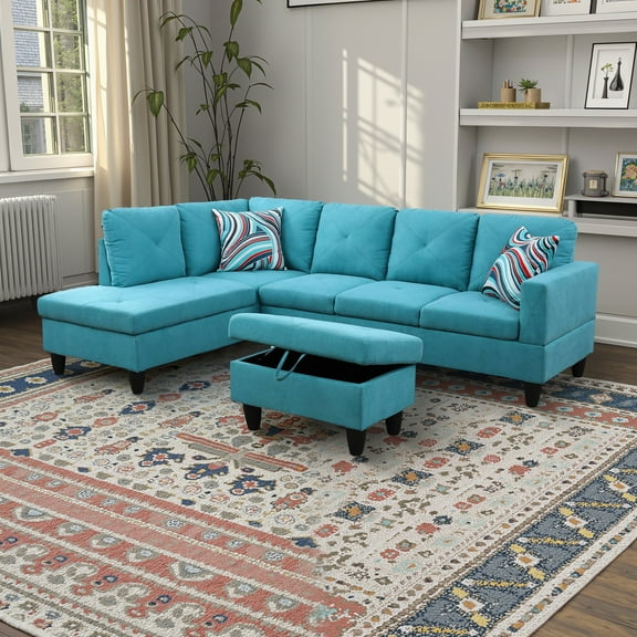 MAYEERTY Linen 3-Piece Living Room Sofa Set，Aqua Blue