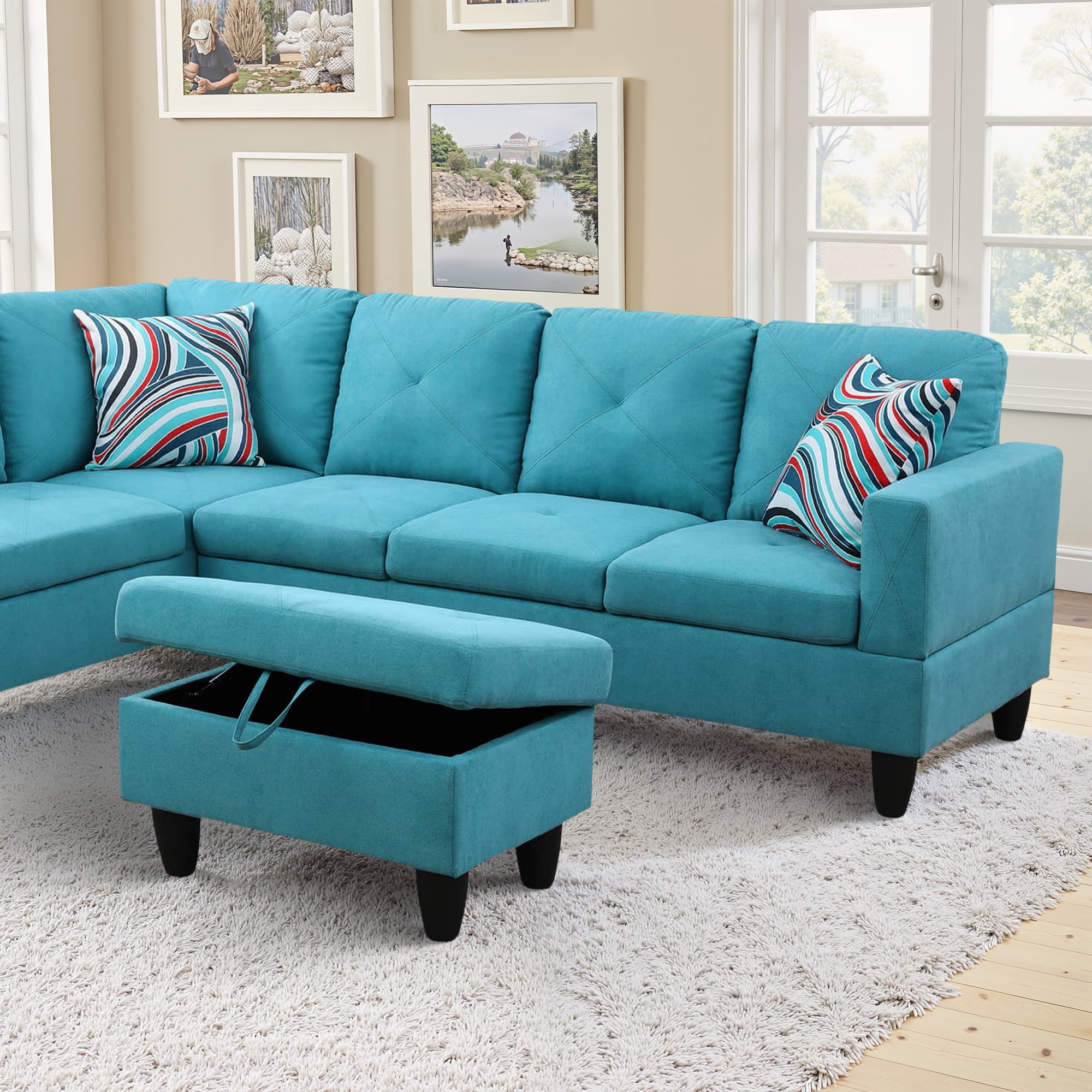 MAYEERTY Linen 3-Piece Living Room Sofa Set，Aqua Blue