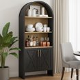 thumbnail image 1 of MAYEERTY Arched Accent Cabinet with Cross Panel Doors, Elegant Display for Living Room & Entryway, 60" Black Beech, 1 of 6