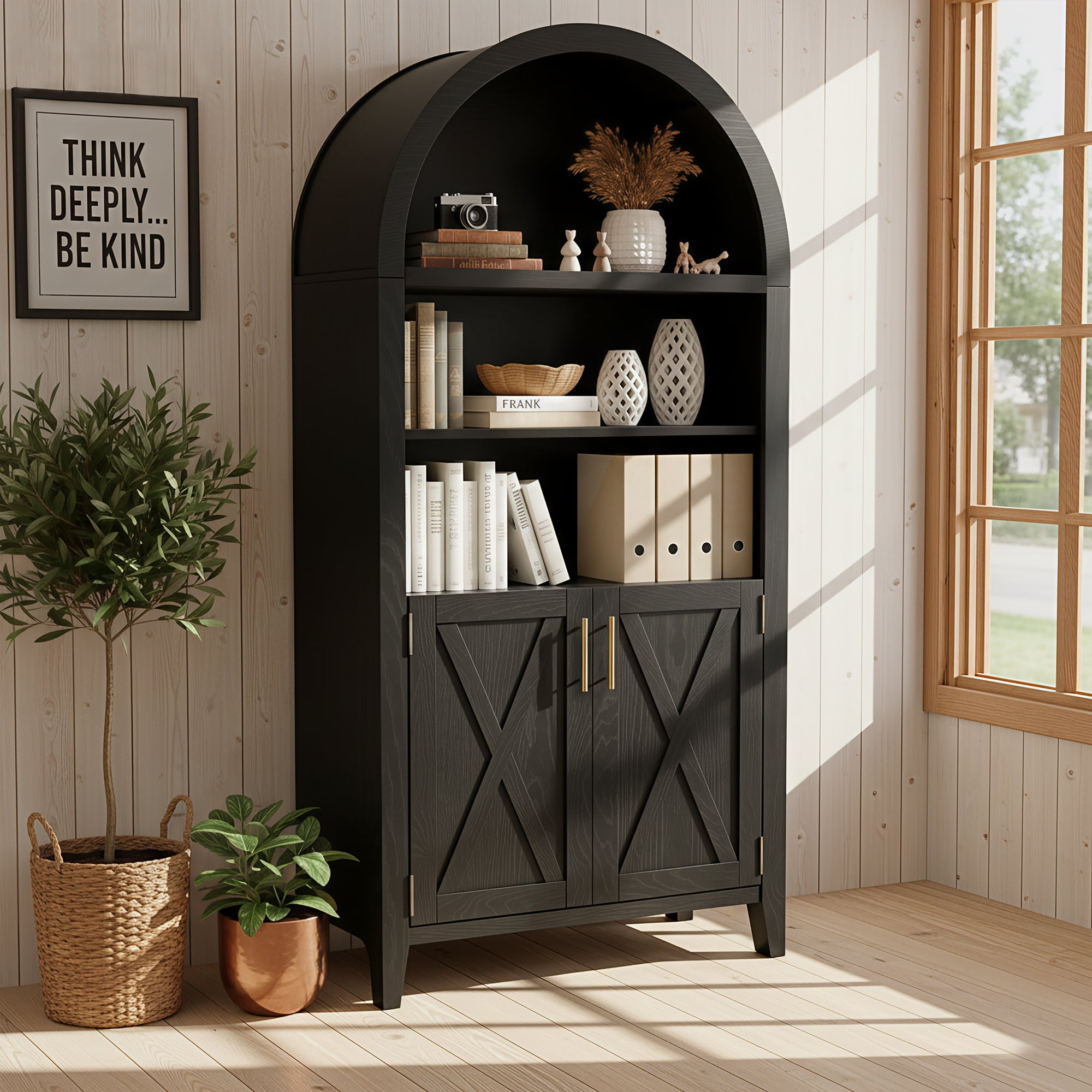 MAYEERTY Arch Accent Cabinet, Elegant Display Cabinet for Living Room & Entryway, 63" Black