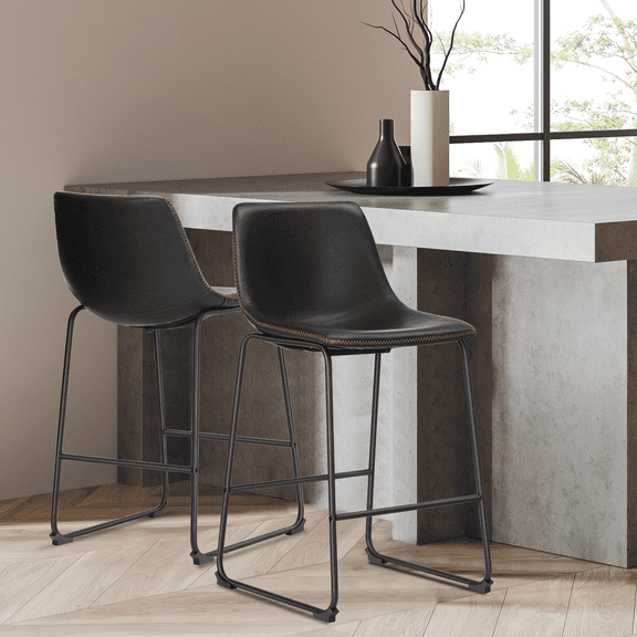 MAYEERTY Armless Barstools Faux Leather Dining Chairs with Metal Legs and Footrest, for Home Office Kitchen Island
