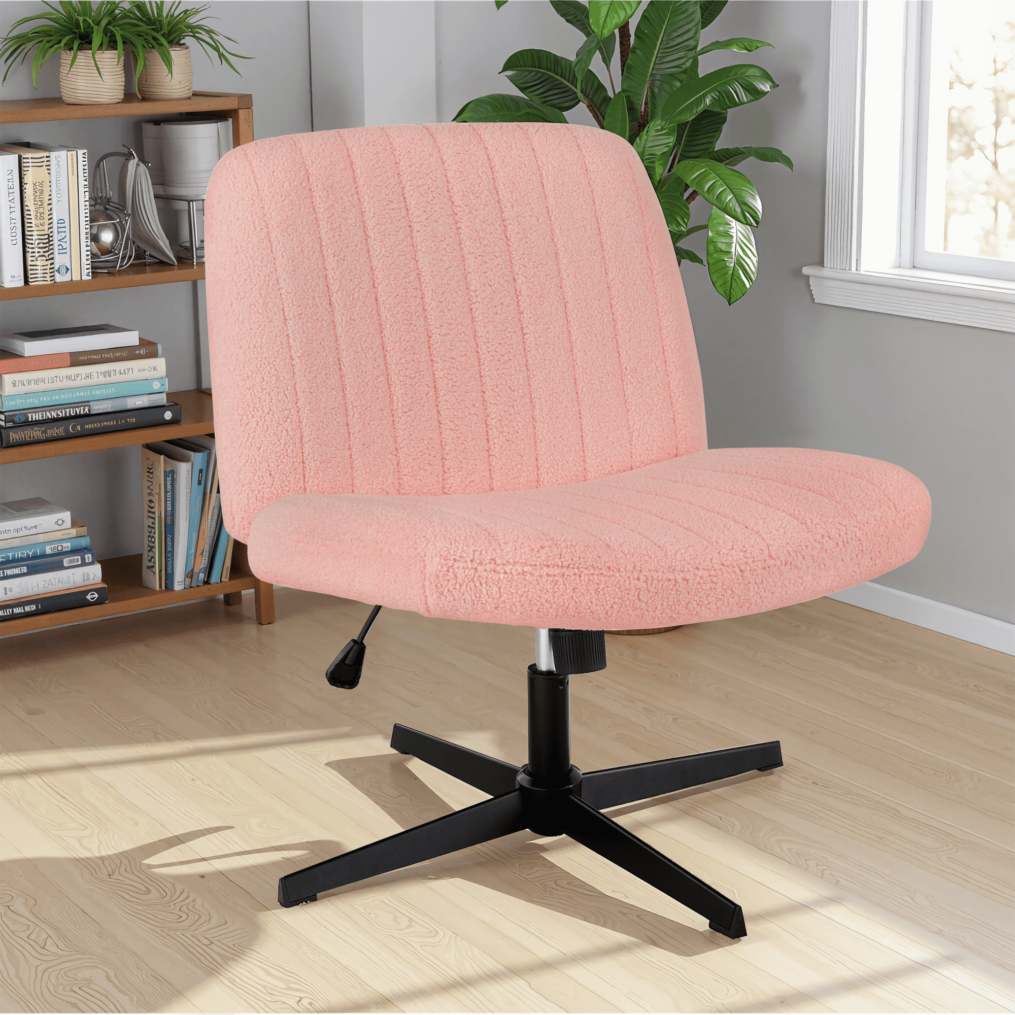 MAYEERTY Armless Criss Cross Chair Office Chair Vanity Chair for Bedroom Office，Pink
