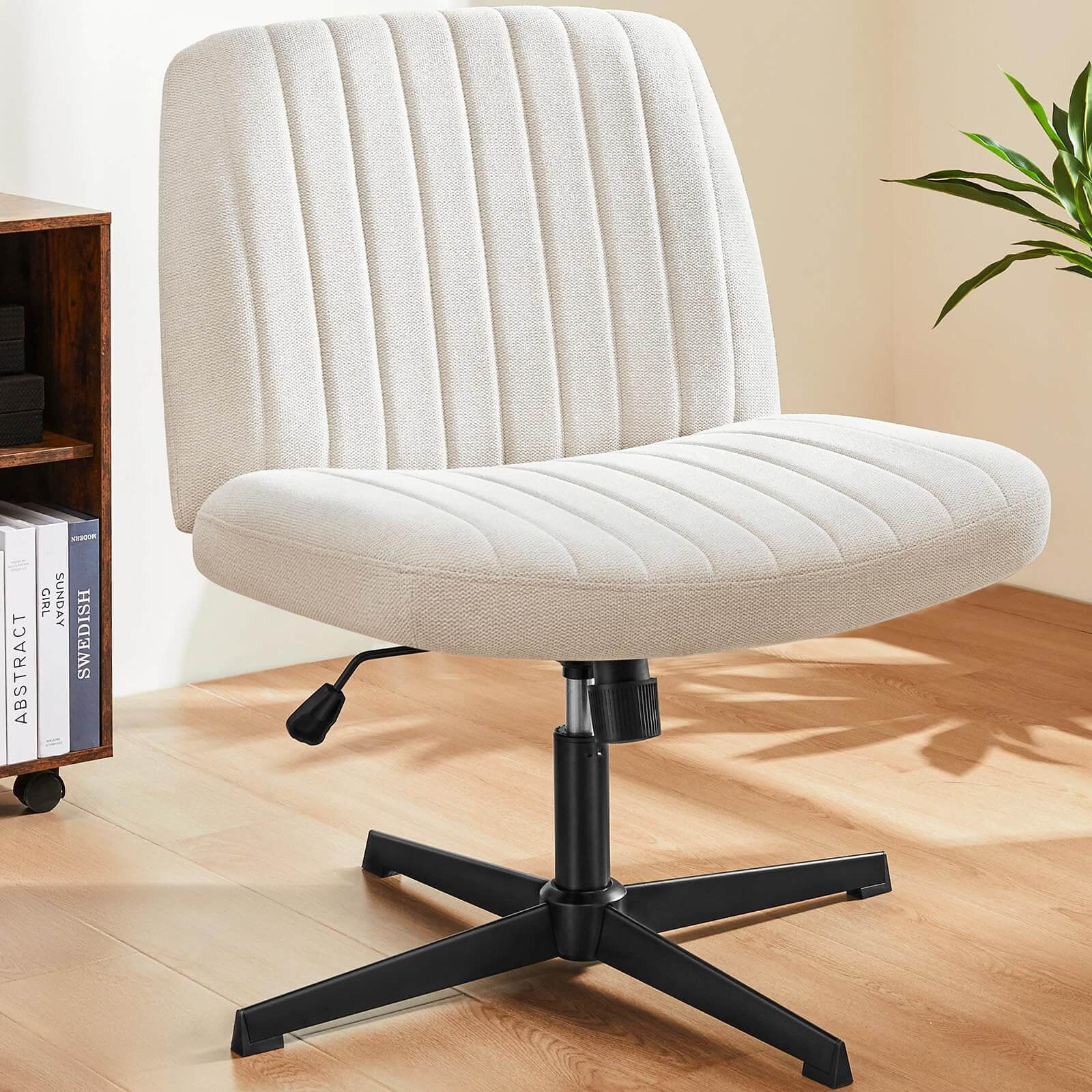 MAYEERTY Armless Criss Cross Chair Office Chair Vanity Chair for Bedroom Office，White