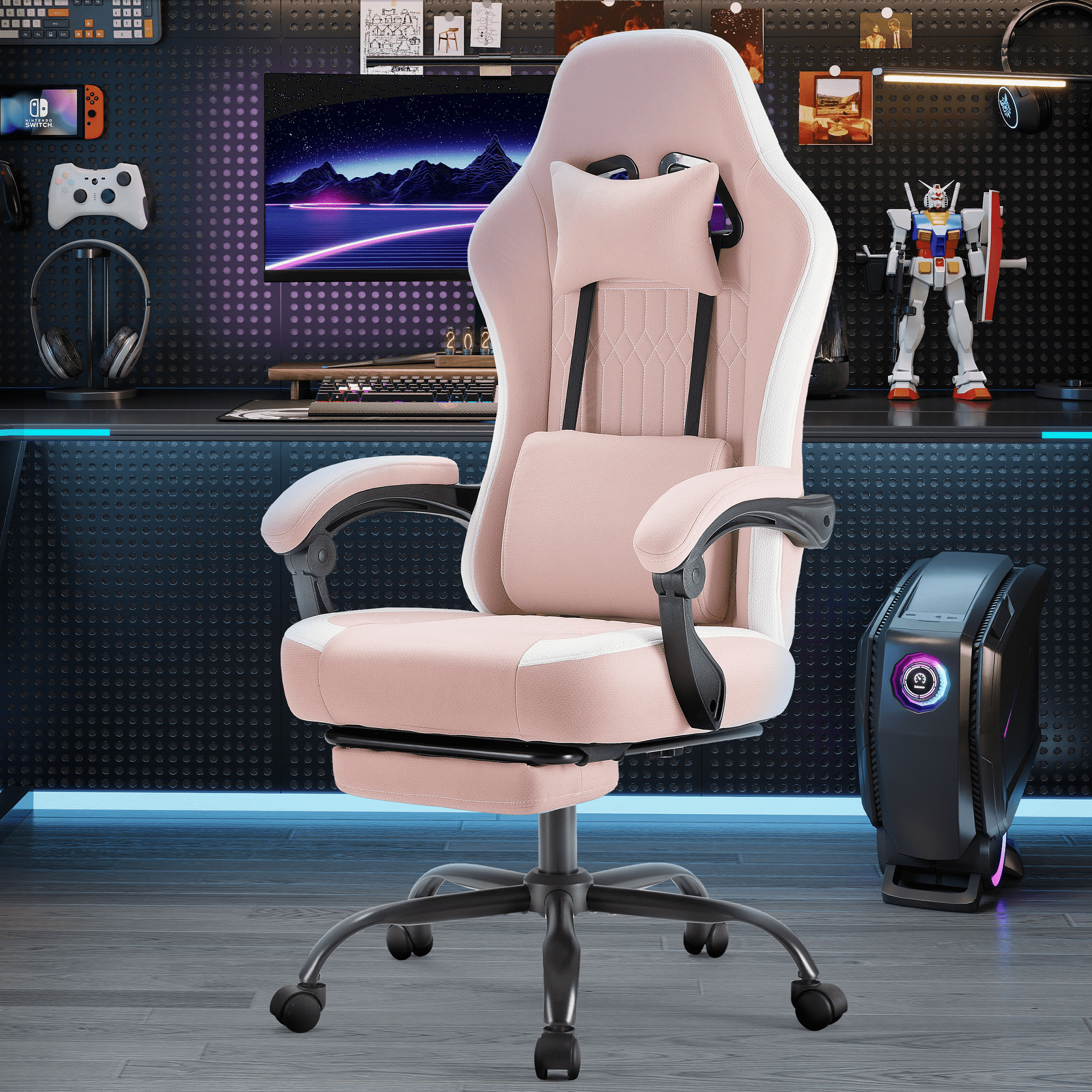 MAYEERTY Armless Criss Cross Chair, Wide Seat Office Desk Chair with Wheels, Swivel Height-Adjustable Computer Chair