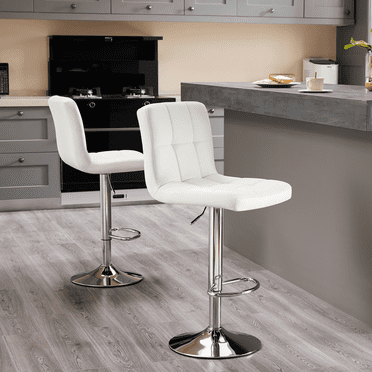 MAYEERTY Bar Stools Set of 2, Counter Height Barstools, Height Adjustable PU Leather Swivel Barstool, White