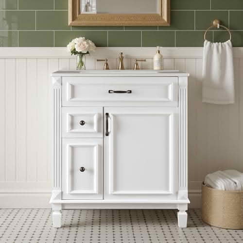 MAYEERTY Bathroom Dressing Table with Basin Door Cabinet Independent Storage Cabinet Sink Set No Mirror Faucet