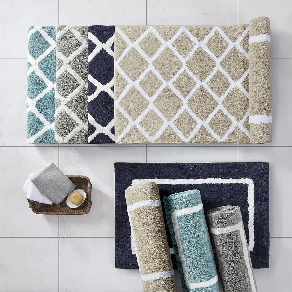 MAYEERTY Bathroom Rug, Reversible High Pile Tufted Microfiber Bath Mat, Grey, 24"W x 60"L