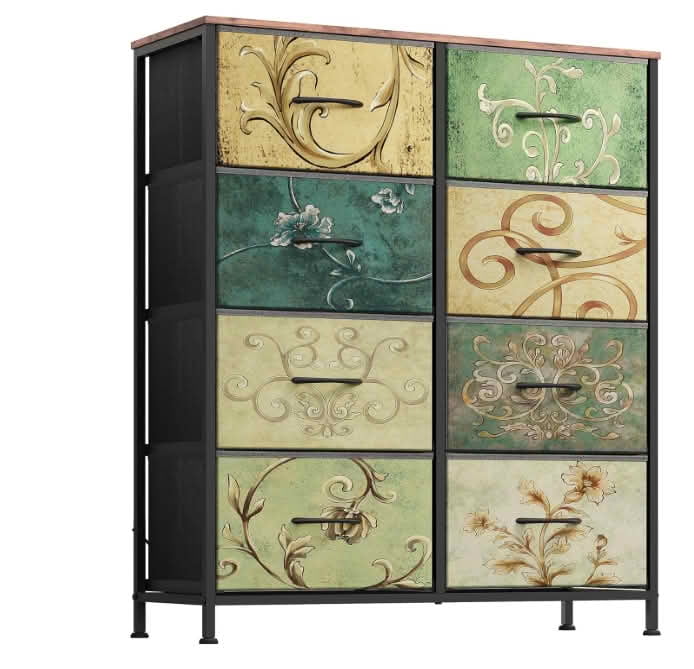 MAYEERTY Bedside Storage Cabinet with Movable Fabric Box, Sturdy Steel-Framed Wooden Top Organizer