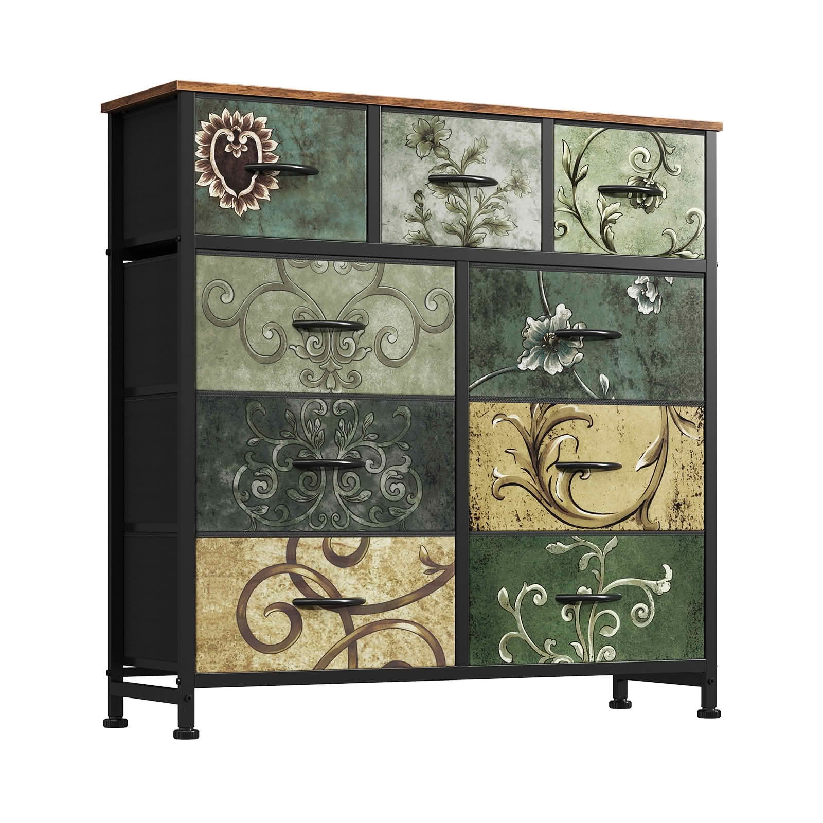 MAYEERTY Bedside Storage Cabinet with Movable Fabric Box, Sturdy Steel-Framed Wooden Top Organizer