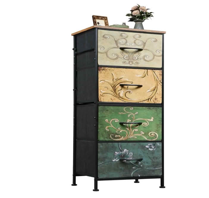 MAYEERTY Bedside Storage Cabinet with Movable Fabric Box, Sturdy Steel-Framed Wooden Top Organizer