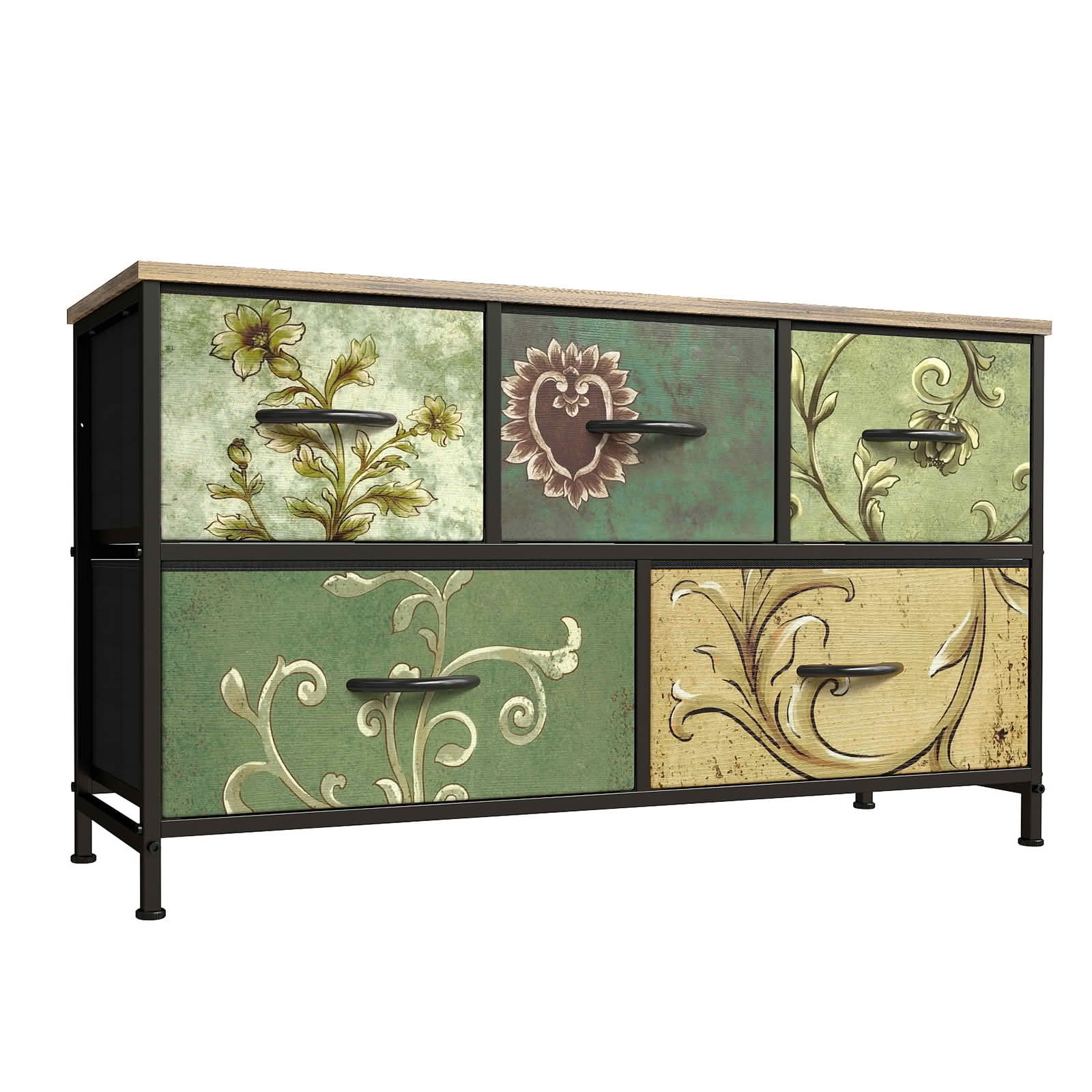 MAYEERTY Bedside Storage Cabinet with Movable Fabric Box, Sturdy Steel-Framed Wooden Top Organizer