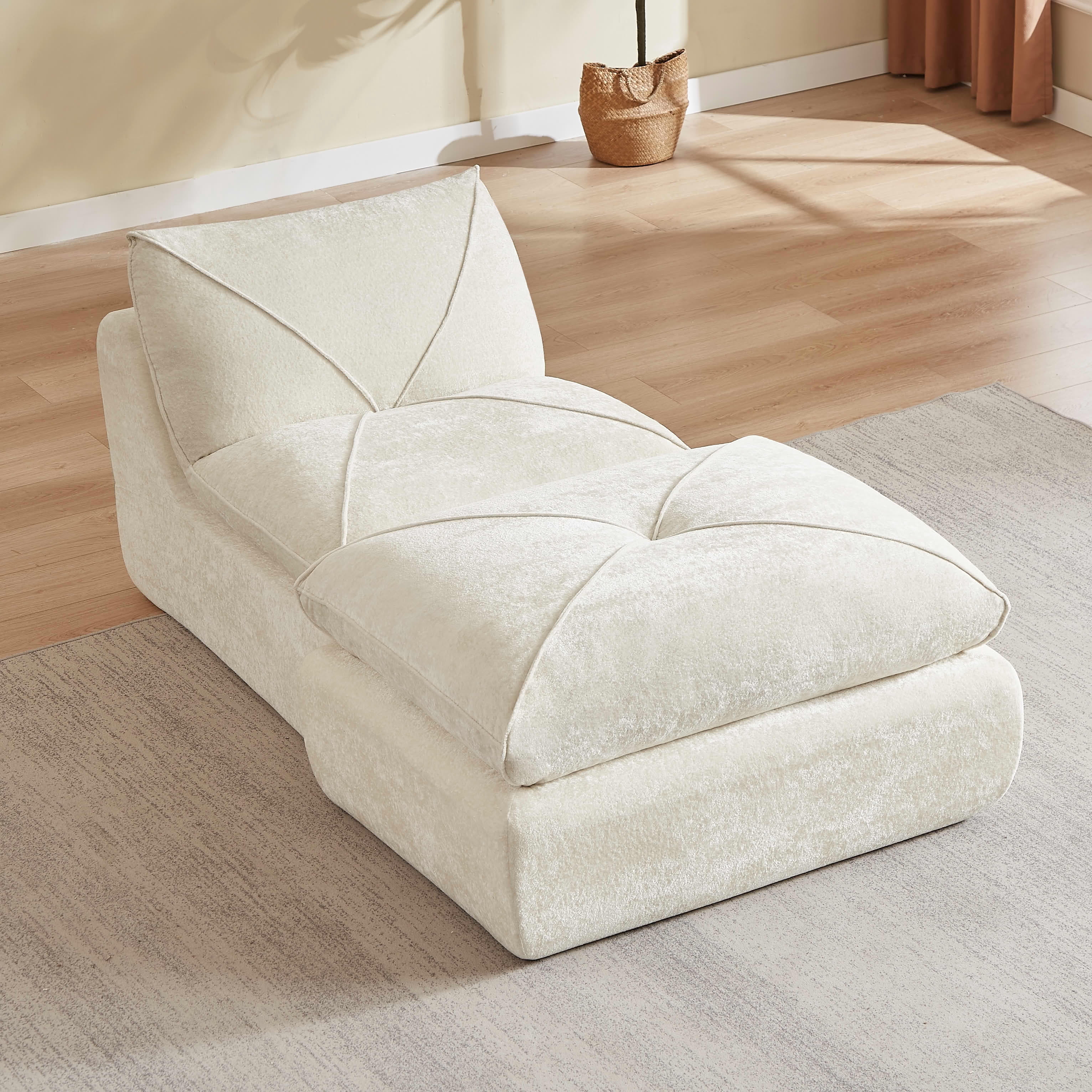 MAYEERTY Beige Chenille Modular Sectional Sofa with Ottoman, Spring Support Flexible Combination for Living Room Apartment