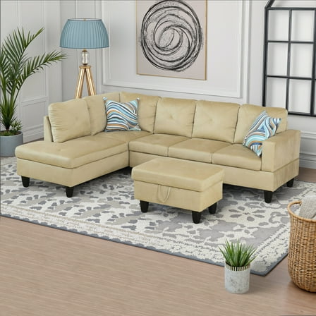 MAYEERTY Microfiber 3-Piece Living Room Sofa Set，Beige