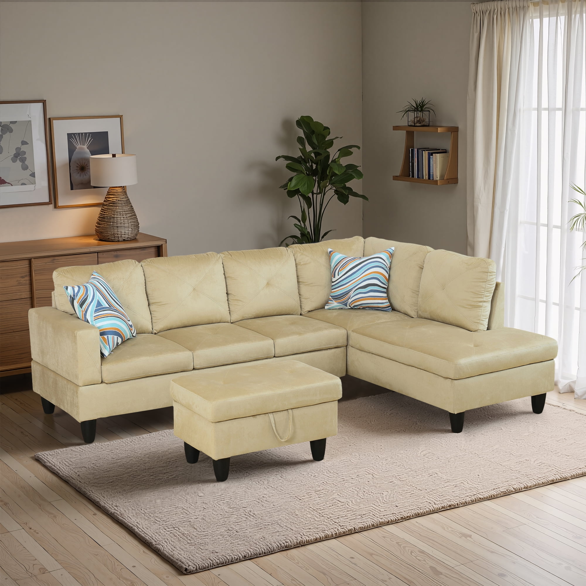 MAYEERTY Microfiber 3-Piece Living Room Sofa Set，Beige