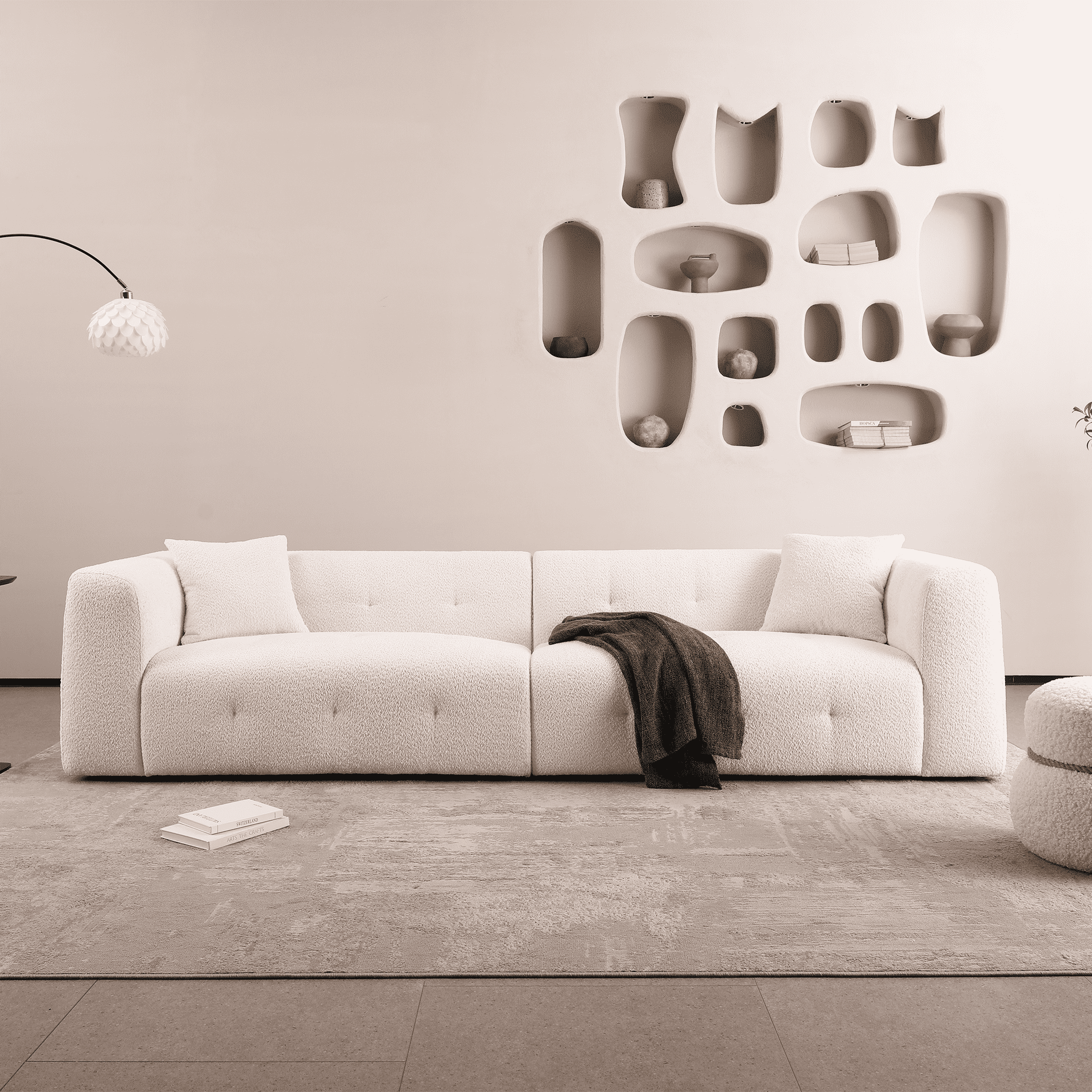 MAYEERTY Beige sofa, stylish and simple square design, square arm, handrailing thick and full, put living room, office, conference room