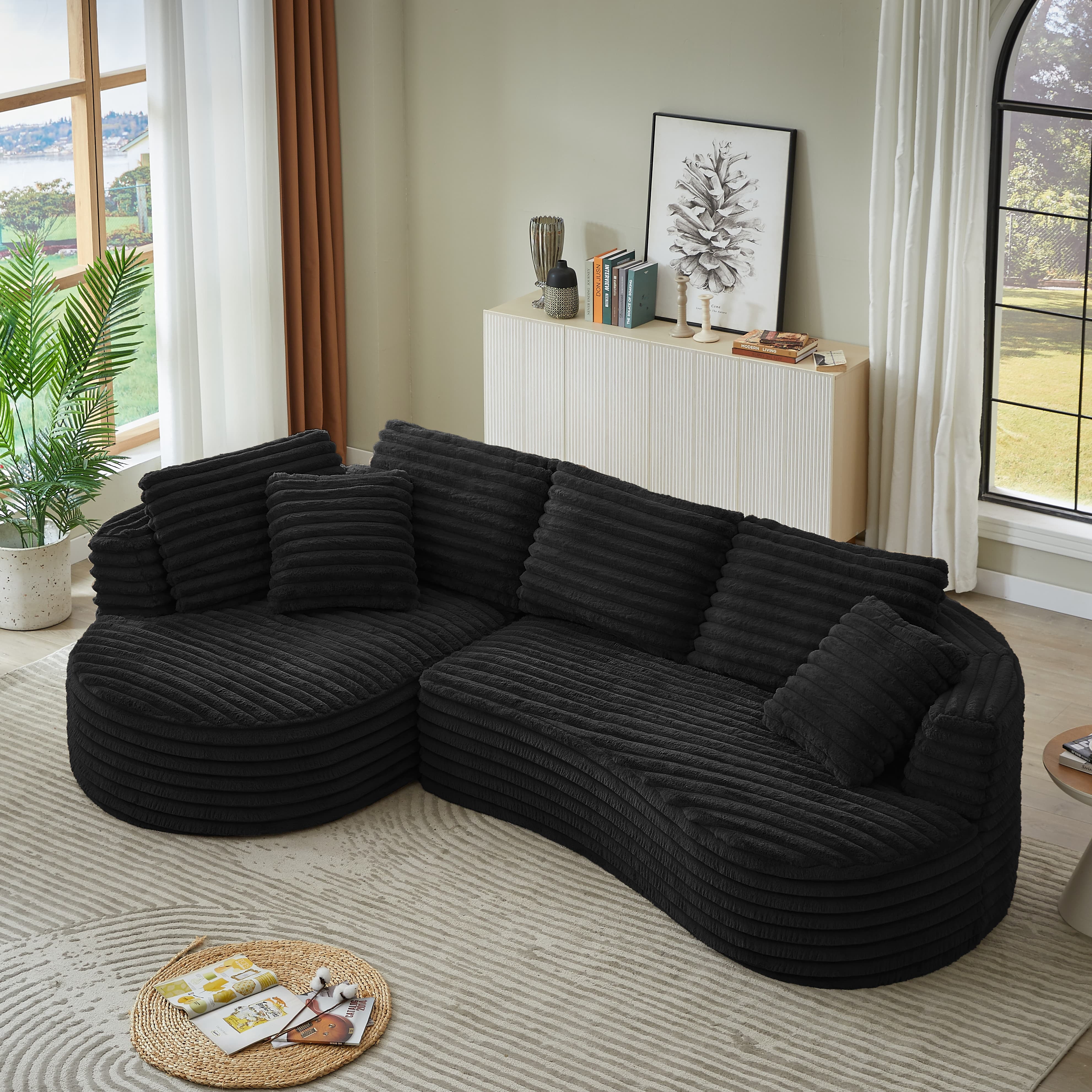 MAYEERTY Corduroy Curved L-Shape Oversized Sectional Sofa, Minimalist Luxury Sleeper Couch for Apartments, 121"W x 66"D x 35"H