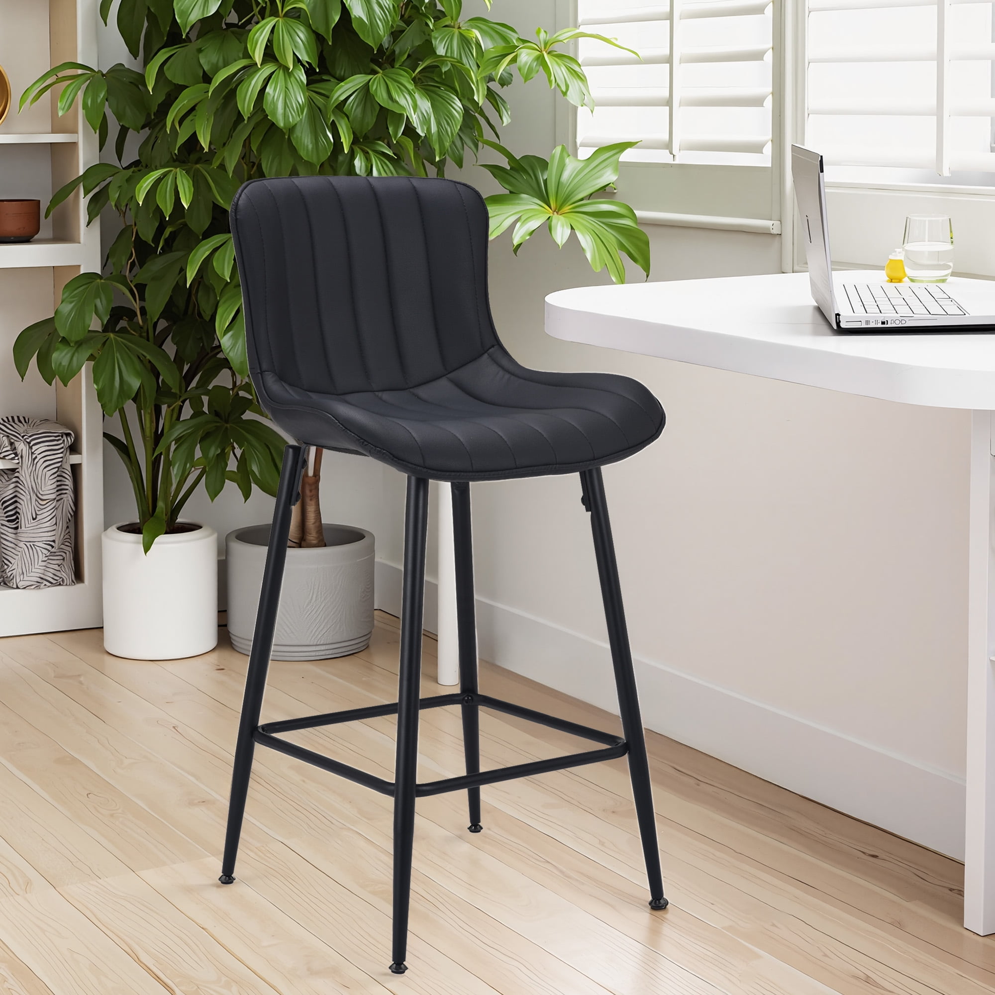 MAYEERTY Black 2-Pack Faux Leather Counter Bar Stools, Modern Design for Kitchen Islands & Dining Rooms