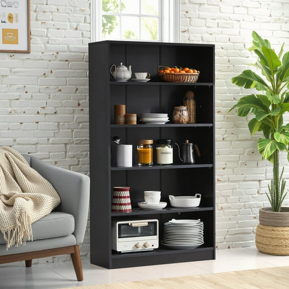 MAYEERTY Black 4-Shelf Modern Wood Bookcase, 48" Tall, for Bedroom, Living Room, and Manga Library
