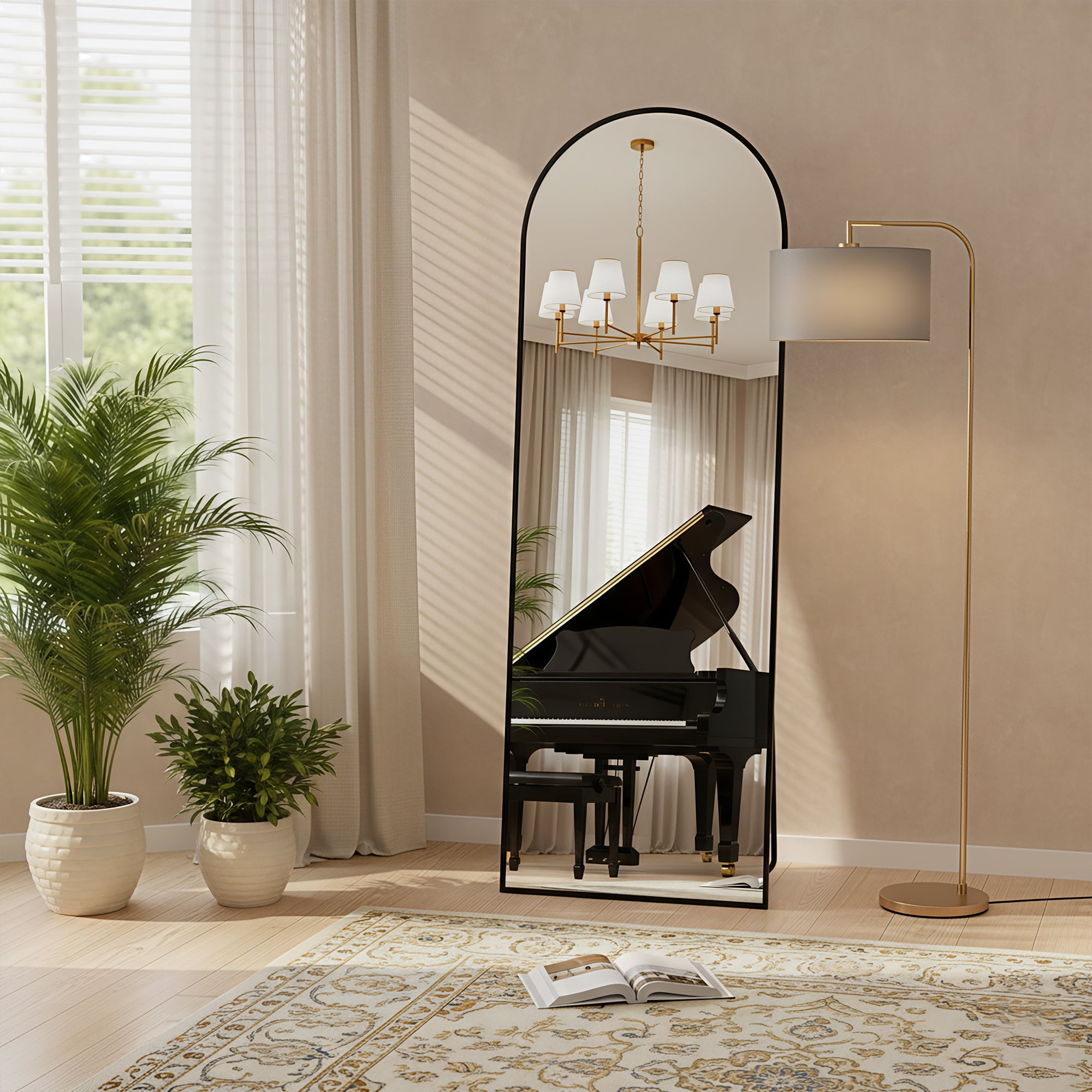MAYEERTY Black Arch Full Length Mirror, Wall Mount or Freestanding for Bedroom/Living Room, 56" × 18"