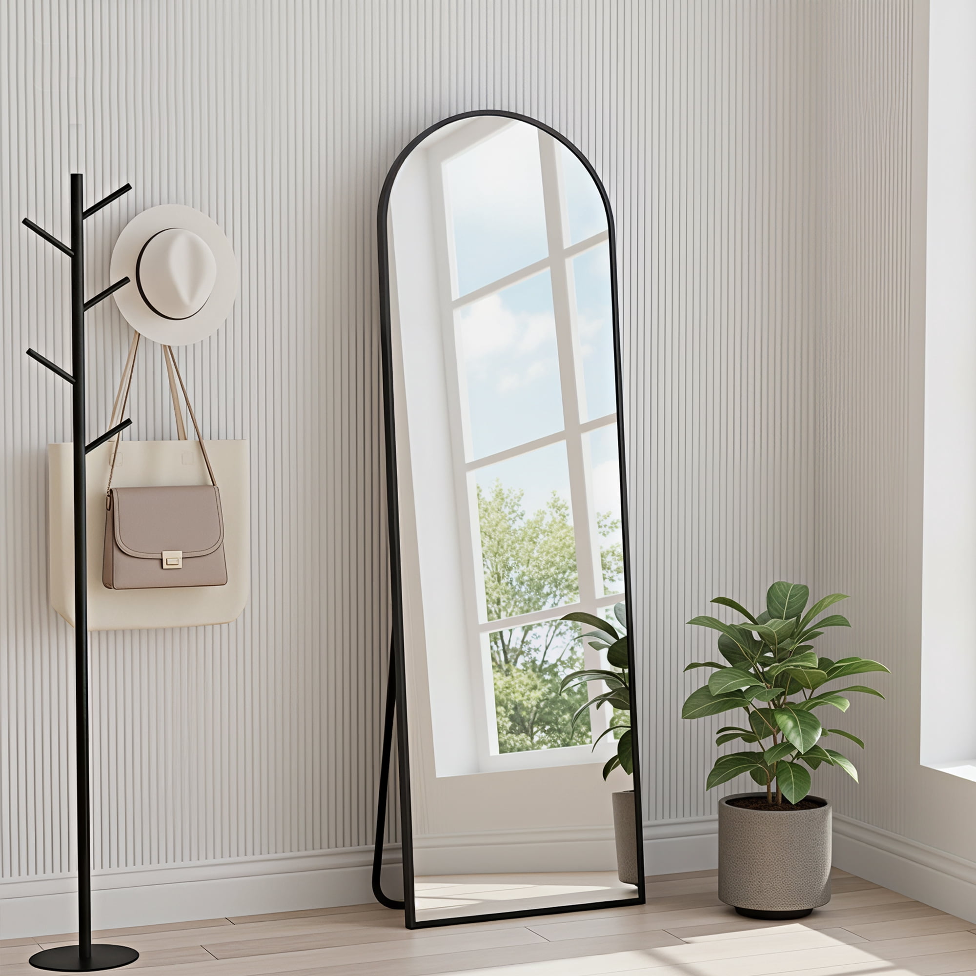 MAYEERTY Black Arch Full Length Mirror, Wall Mount or Freestanding for Bedroom/Living Room, 58" × 18"