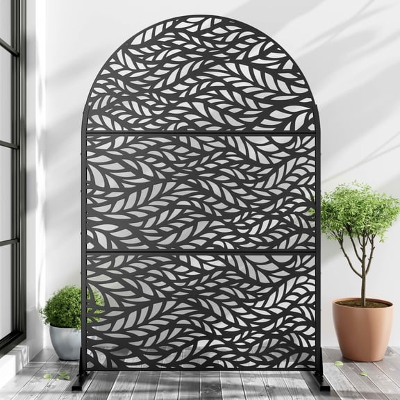 MAYEERTY Black Arched Galvanized Metal Privacy Screen, Outdoor Garden Patio, 72×47×16in, 3 Panels