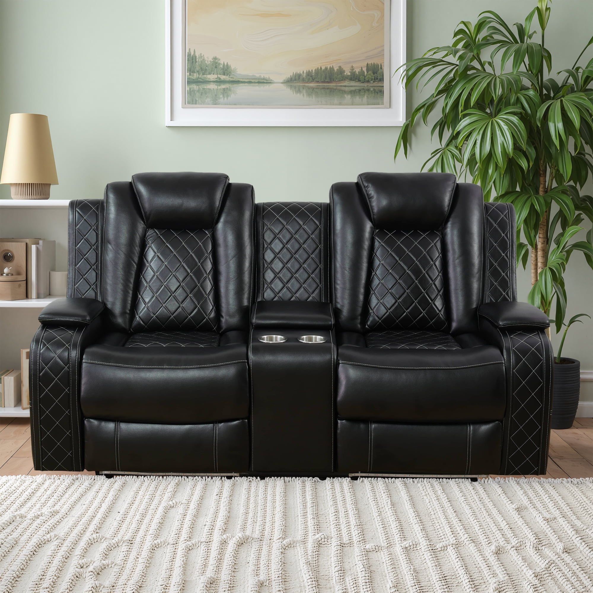 MAYEERTY Black Breathing Leather Living Room Sectional Recliner