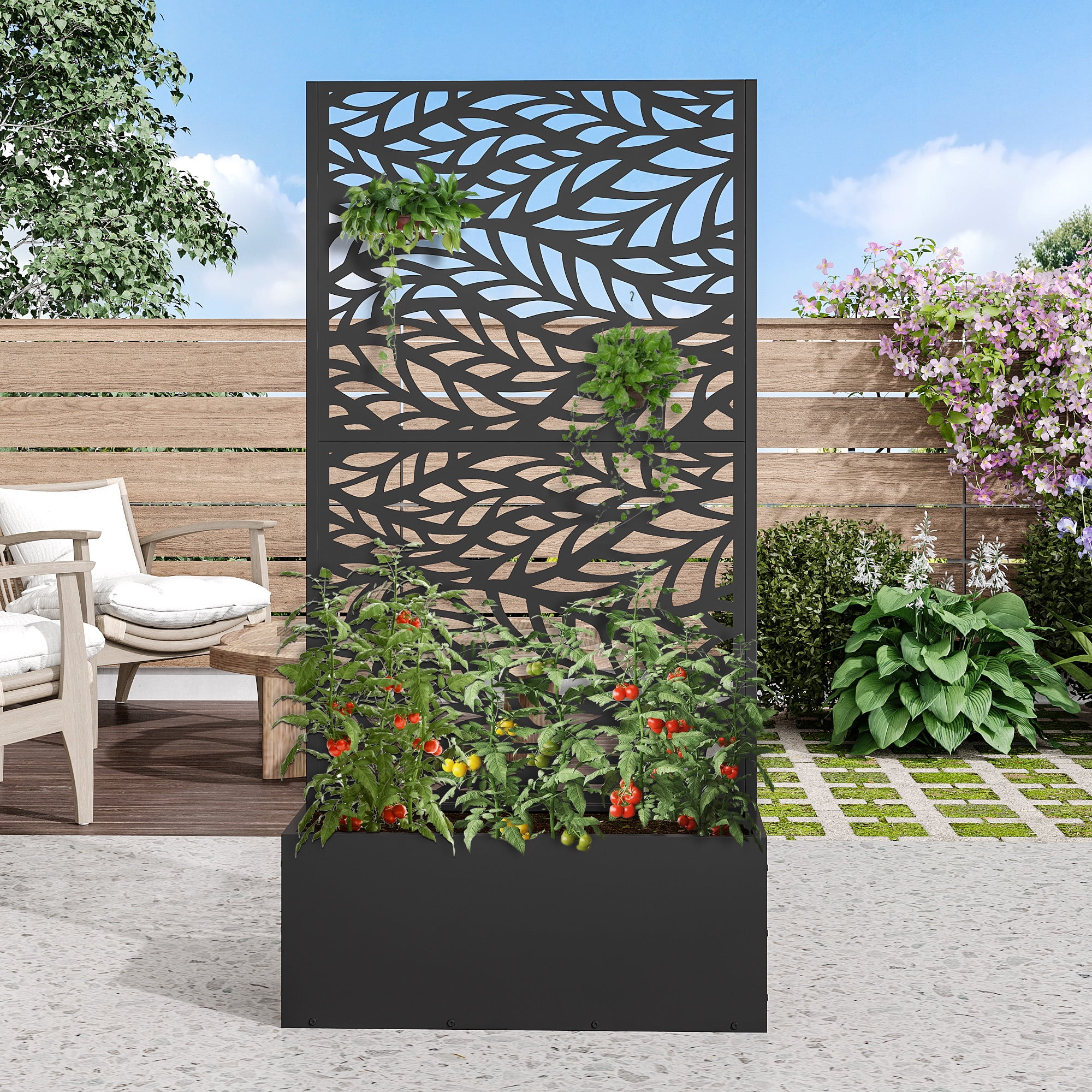 MAYEERTY Black Metal Planter with Climbing Trellis
