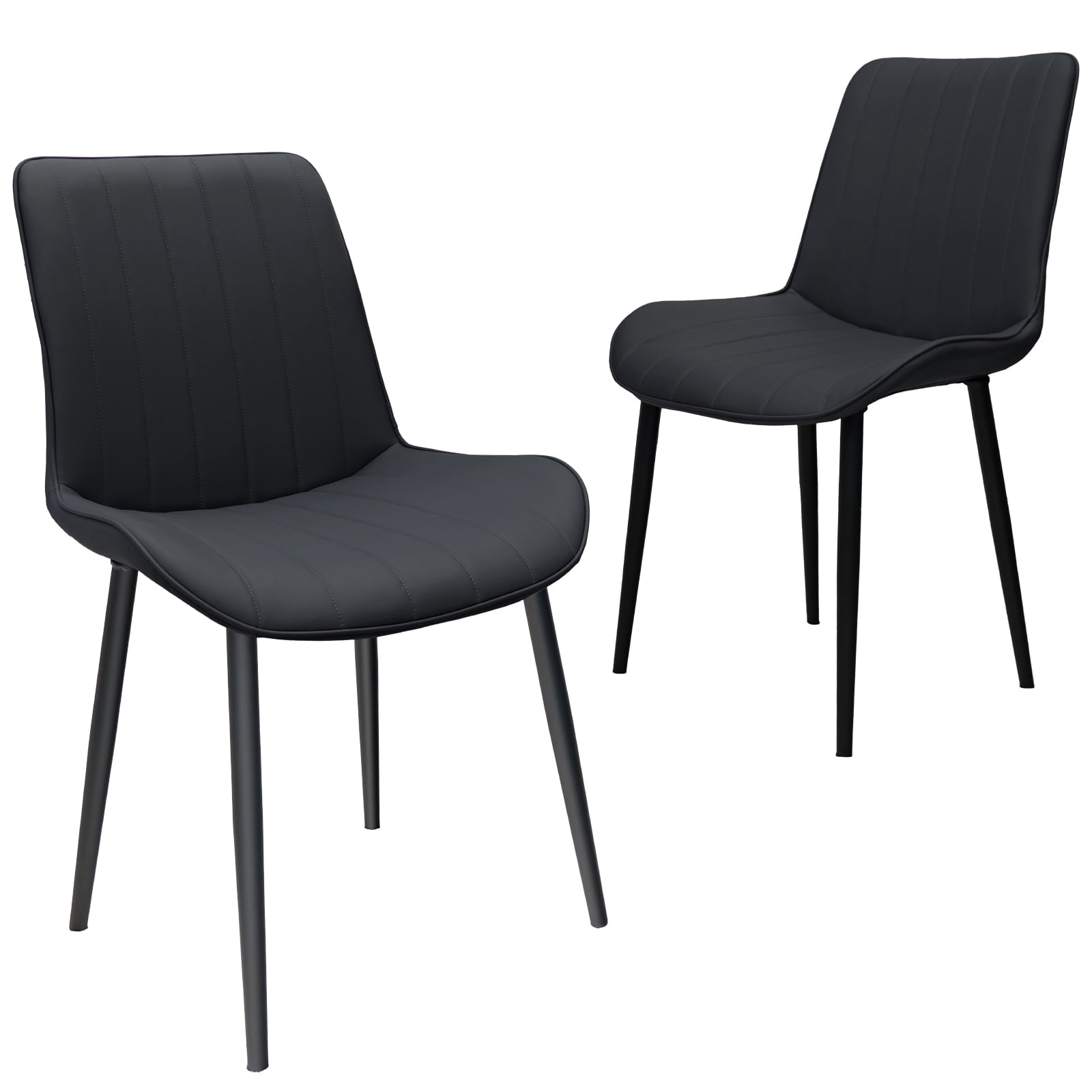 MAYEERTY Black Red PU Leather Dining Chairs with Metal Legs, Wave Pattern Upholstered Armless Chair Set of 2 for Kitchen, Restaurant, Living, Meeting Room