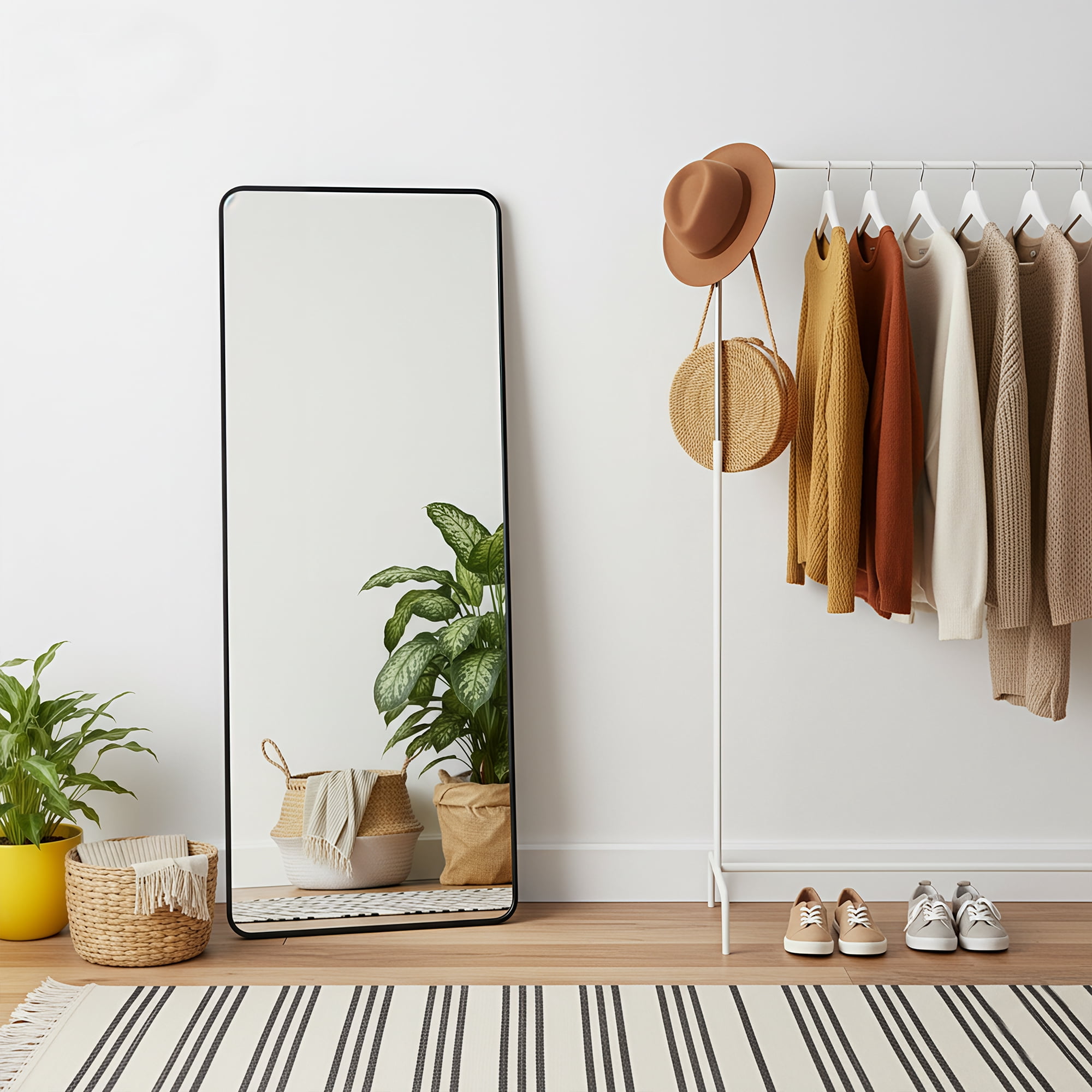 MAYEERTY Black Rounded Corner Full Length Mirror, Wall Mount or Freestanding for Bedroom/Living Room, 71" × 32"