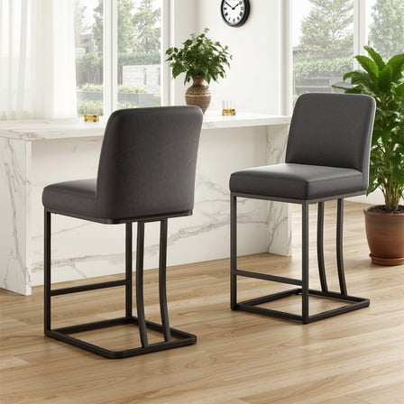 MAYEERTY Black Set of 2 Bar Stools, Upholstered Counter Height for Kitchen Island