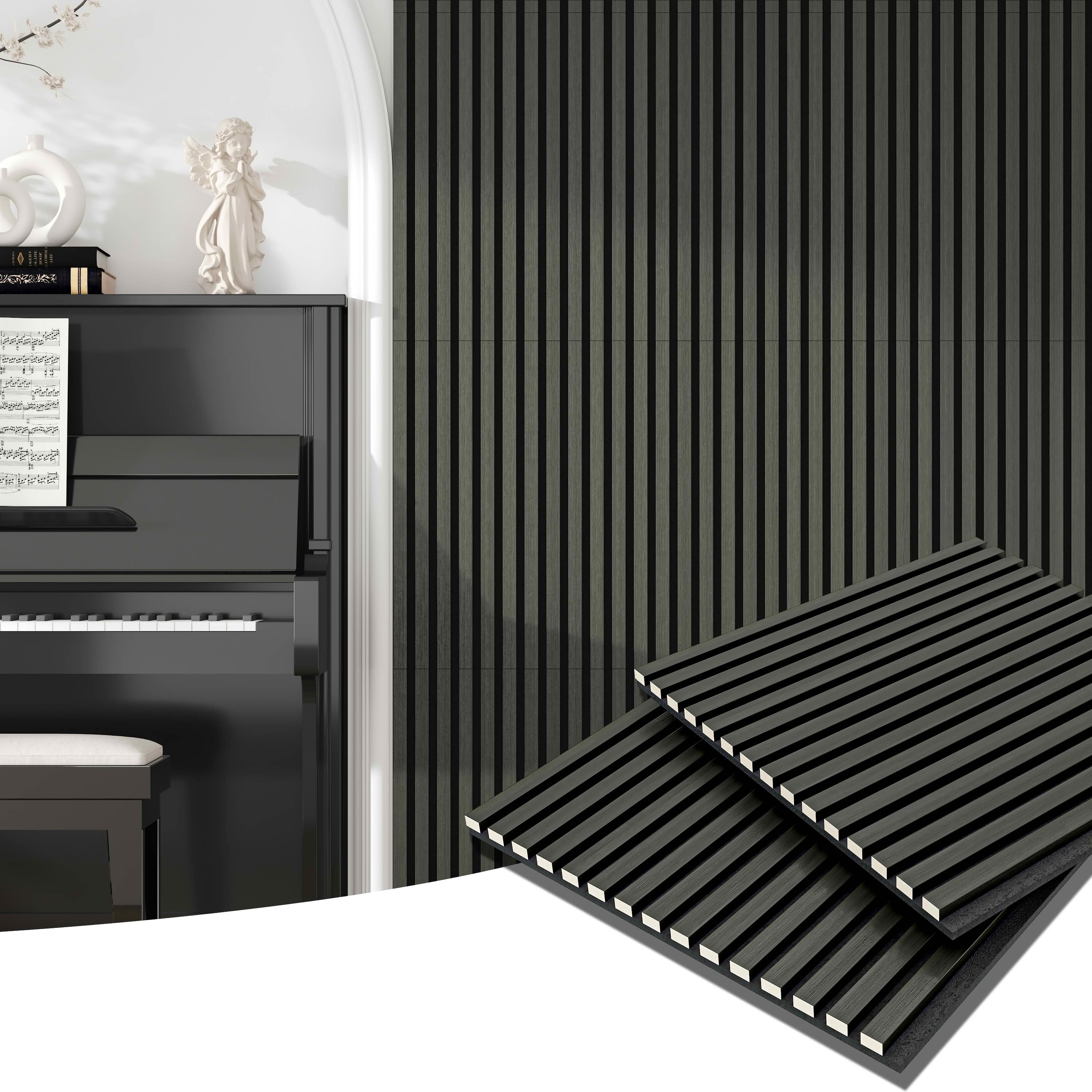 MAYEERTY Black Wood Veneer MDF Sound Absorbing Panel for Wall Decor, 24x24x1 Inch, 4 Pack