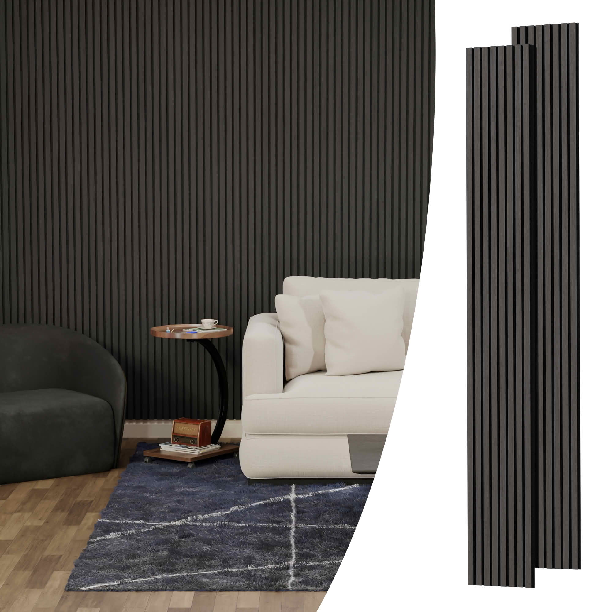 MAYEERTY Black Wood Veneer MDF Sound Absorbing Panel for Wall Decor, 94x12x1 Inch, 2 Pack