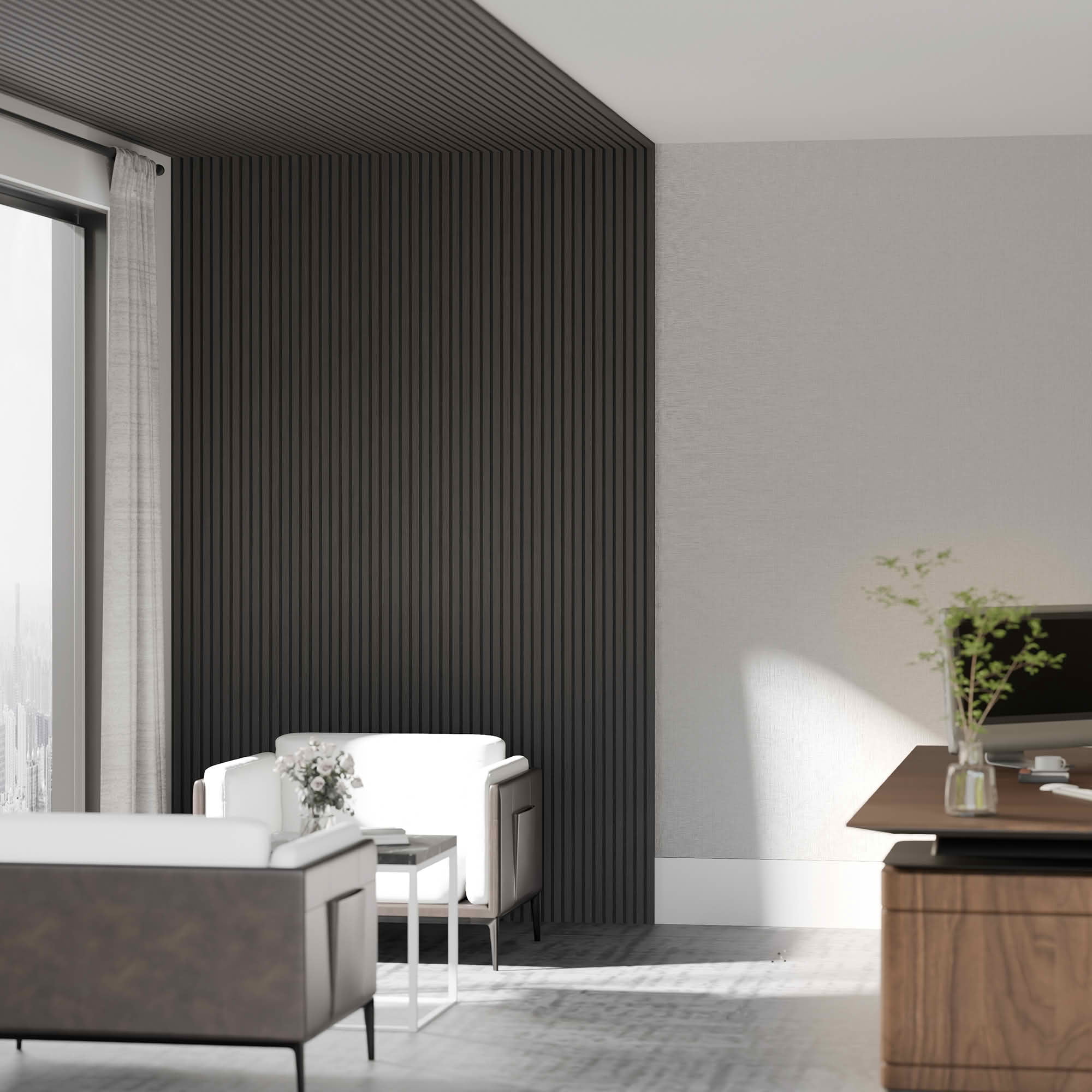 MAYEERTY Black Wood Veneer MDF Sound Absorbing Panel for Wall Decor, 94x12x1 Inch, 4 Pack