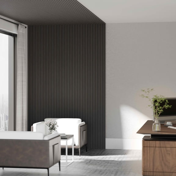MAYEERTY Black Wood Veneer MDF Sound Absorbing Panel for Wall Decor, 94x12x1 Inch, 4 Pack