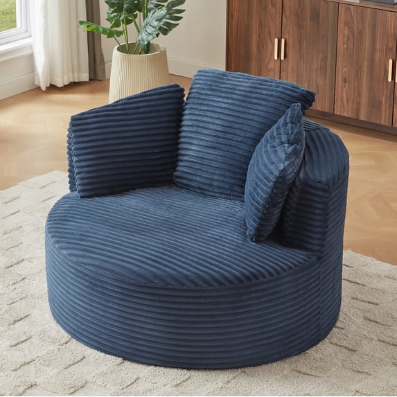 MAYEERTY Compressible Corduroy Round Lounge Sofa, Modern Couch with Spring Cushion for Apartment, 49*45*35"Blue