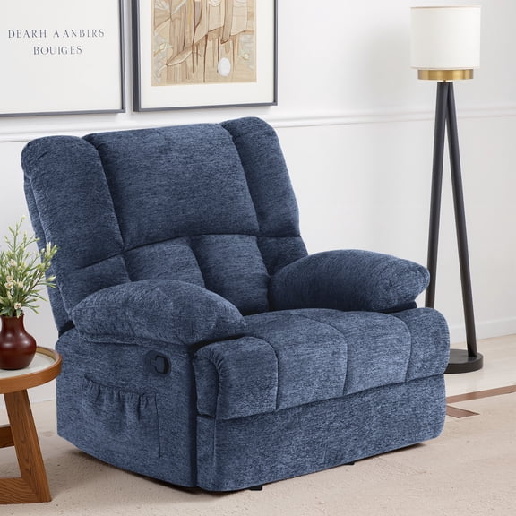 MAYEERTY Blue Oversized Rocking Recliner Sofa for Adults, Chenille, Ergonomic, Perfect for Living Room