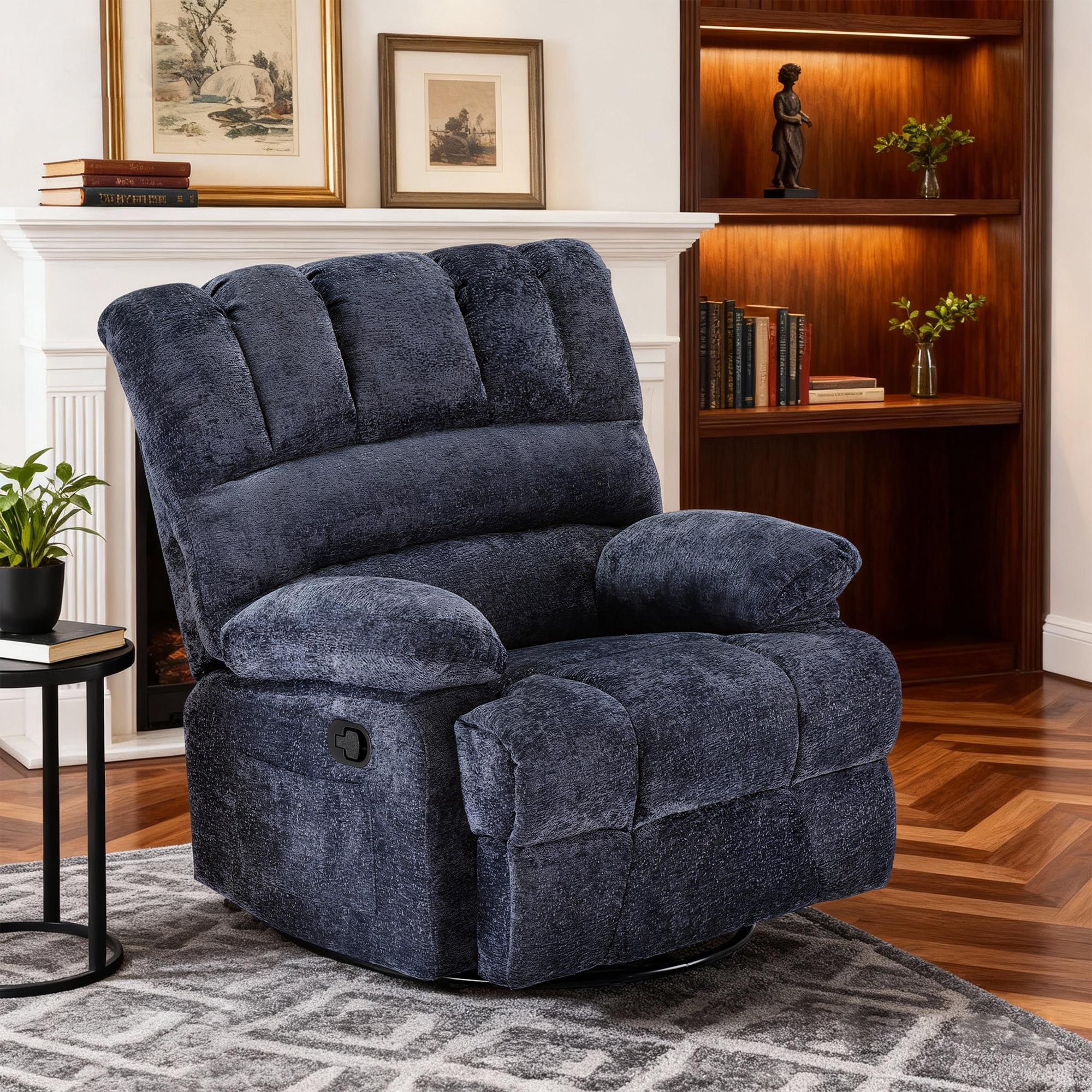MAYEERTY Blue Oversized Swivel Rocker Recliner Sofa for Adults ...